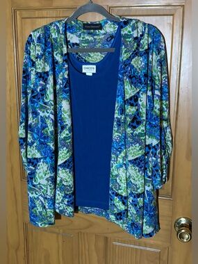 Chico's Travelers Tank/Travel Elements Open Front Cardigan Set Royal Blue Sz M/L